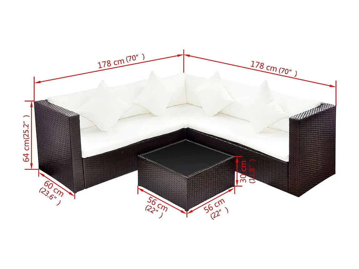 Móveis de jardim móveis de exterior Conjunto de móveis de 4 peças com almofadas de resina tecida marrom 02_0016188