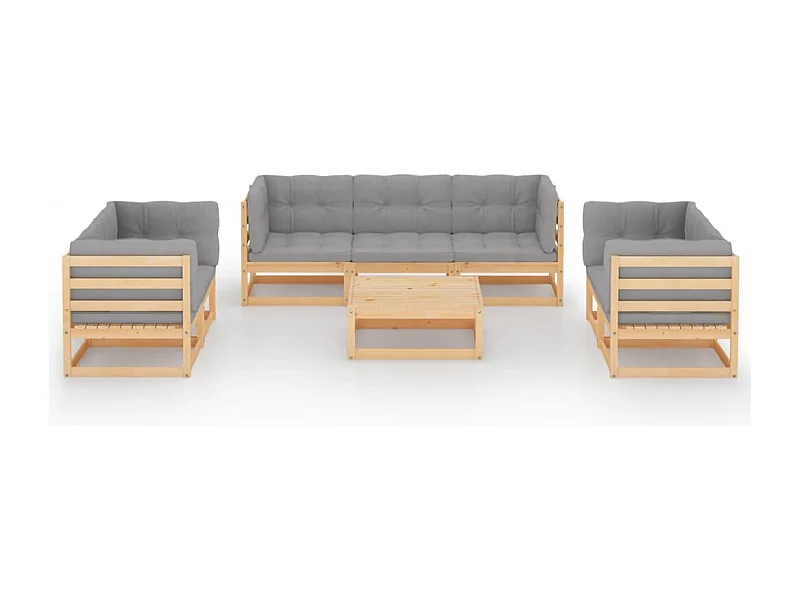 Muebles de jardín muebles de exterior juego de muebles de 8 piezas con cojines de madera maciza de pino 02_0017506