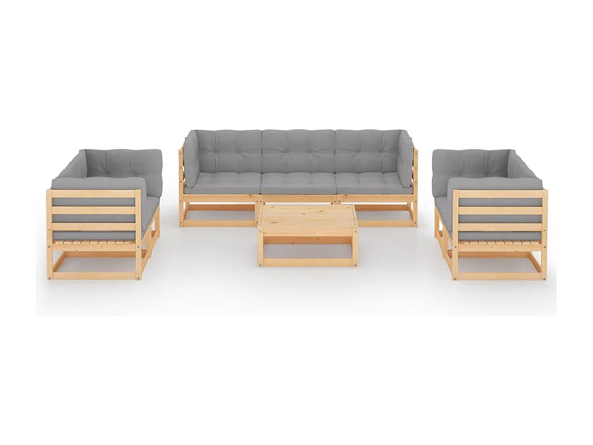Muebles de jardín muebles de exterior juego de muebles de 8 piezas con cojines de madera maciza de pino 02_0017506