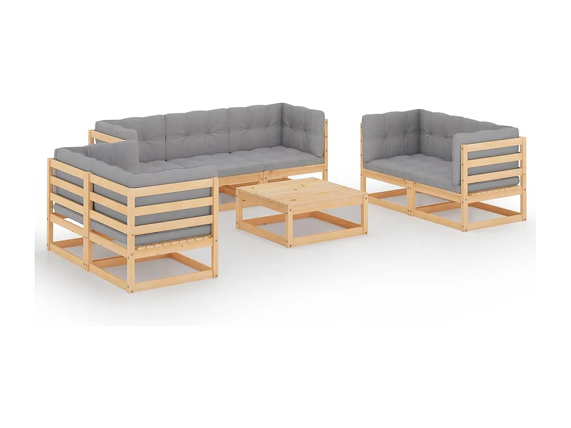 Muebles de jardín muebles de exterior juego de muebles de 8 piezas con cojines de madera maciza de pino 02_0017506