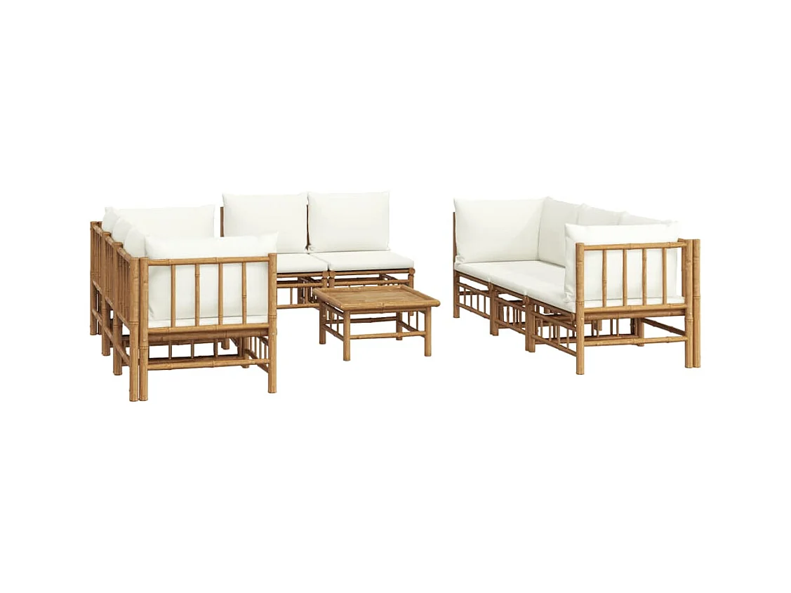 Mobili da giardino mobili da esterno Set di mobili da 9 pezzi con cuscini in bambù bianco crema 02_0017904