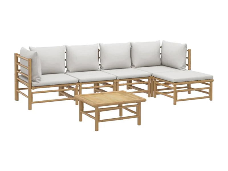 Muebles de jardín muebles de exterior juego de muebles de 6 piezas con cojines de bambú gris claro 02_0016772