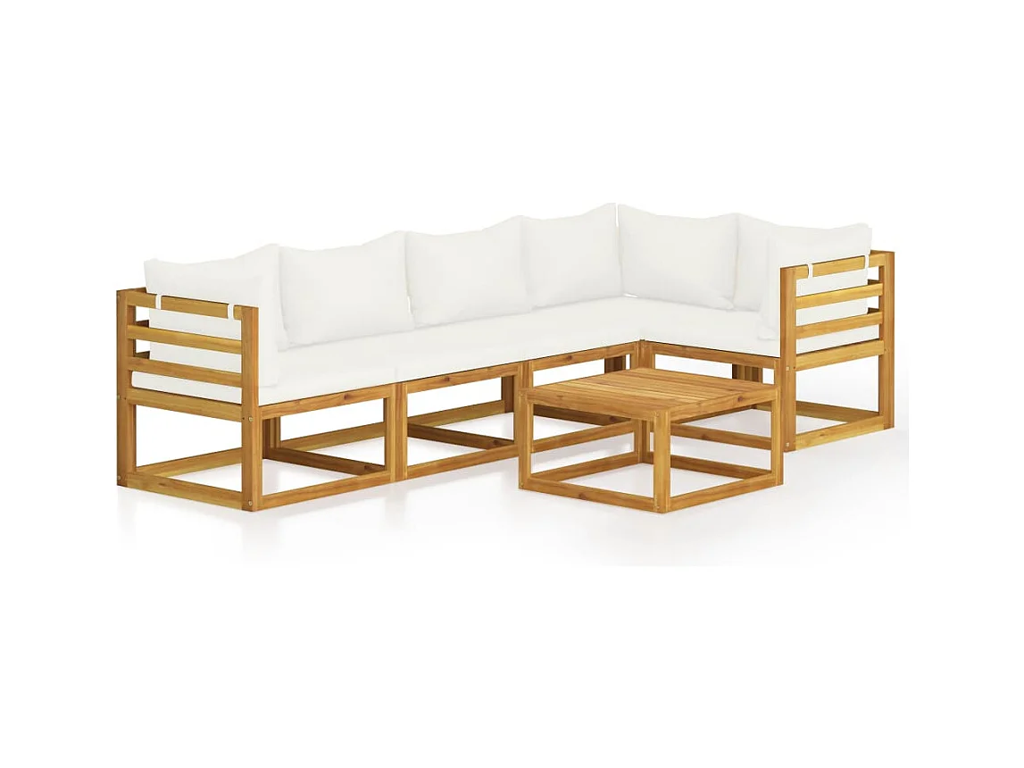 Mobili da giardino mobili da esterno Set di mobili da 6 pezzi con cuscino color crema in legno massello di acacia 02_0016626