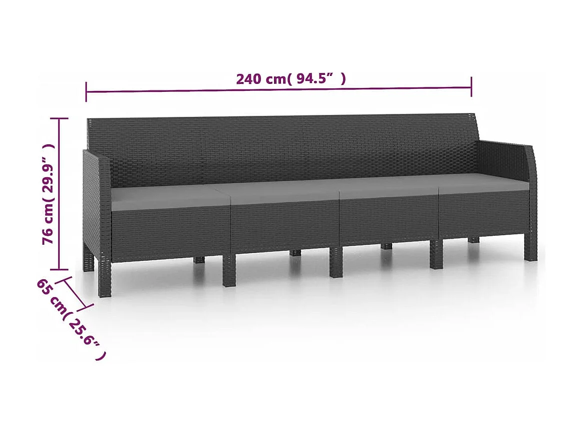Móveis de jardim móveis de exterior Conjunto de móveis de 2 peças com almofadas Rattan PP antracite 02_0015900