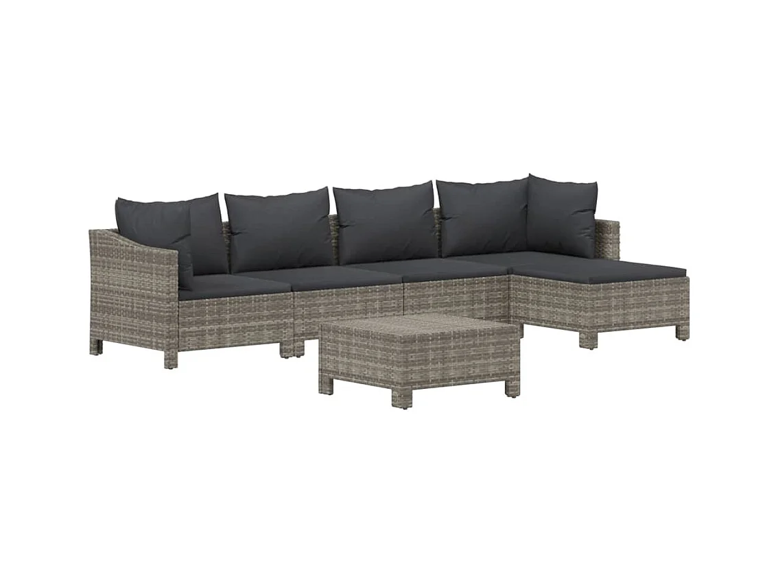 Mobili da giardino mobili da esterno Set di mobili da 6 pezzi con cuscini grigi in resina intrecciata 02_0016793
