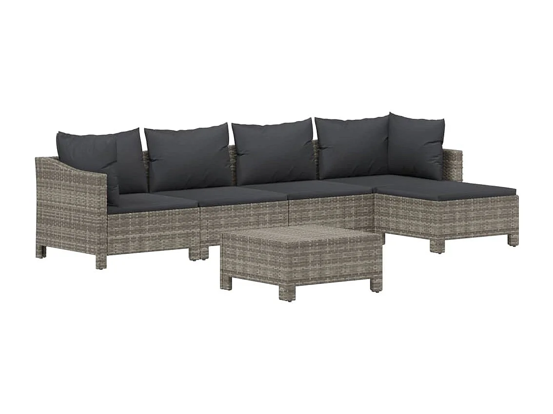 Mobili da giardino mobili da esterno Set di mobili da 6 pezzi con cuscini grigi in resina intrecciata 02_0016793