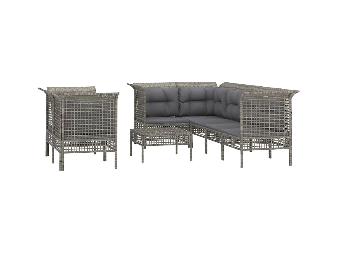 Mobili da giardino mobili da esterno Set di mobili da 8 pezzi con cuscini grigi in resina intrecciata 02_0017607