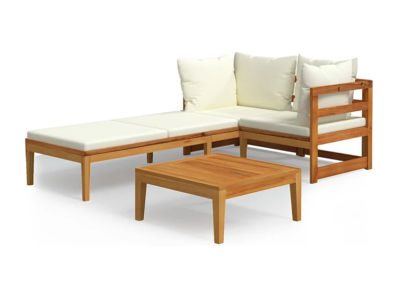 Mobili da giardino mobili da esterno Set di mobili da 3 pezzi con cuscini bianco crema in legno di acacia 02_0015923
