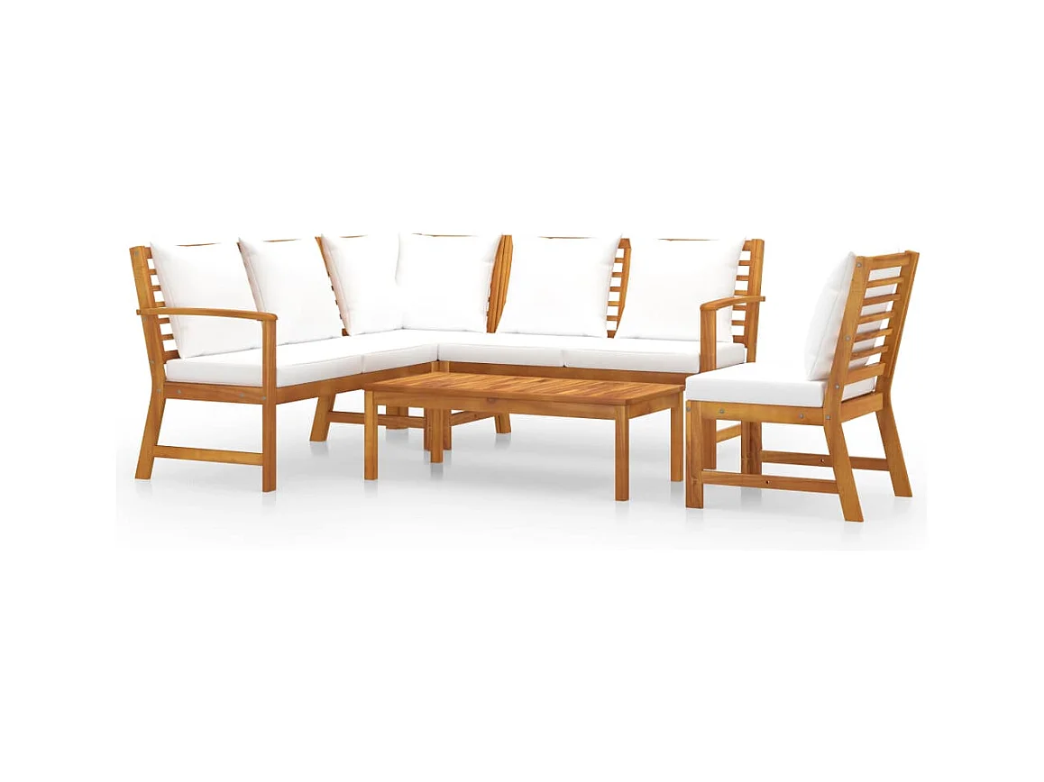 Mobili da giardino mobili da esterno Set di mobili da 5 pezzi con cuscino color crema in legno massello di acacia 02_0016294