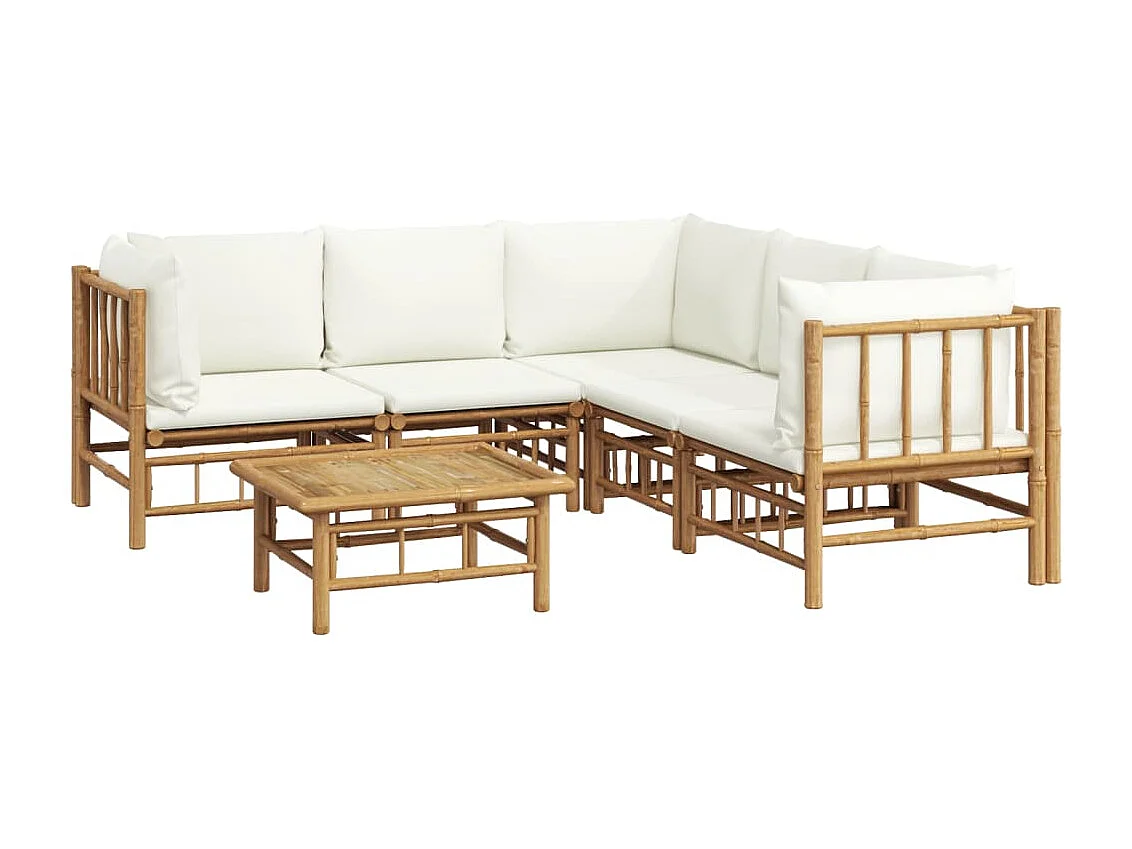 Móveis de jardim móveis de exterior Conjunto de móveis de 6 peças com almofadas de bambu branco creme 02_0016634