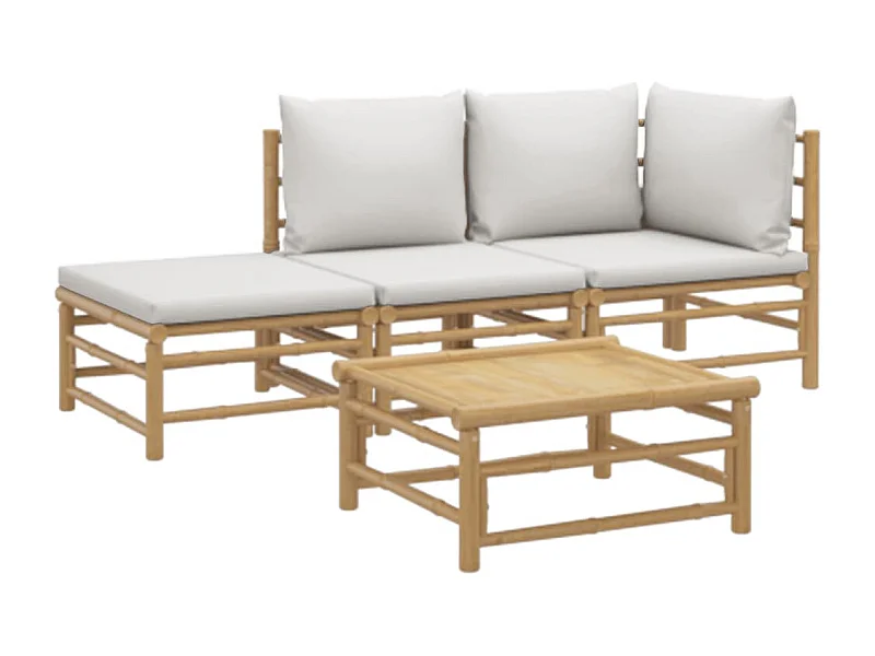 Muebles de jardín muebles de exterior juego de muebles de 4 piezas con cojines de bambú gris claro 02_0016132