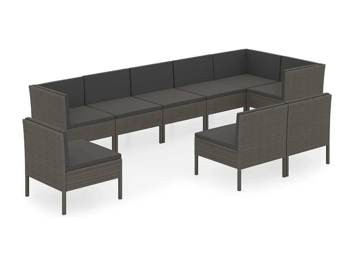 Mobili da giardino mobili da esterno Set di mobili da 9 pezzi con cuscini in resina intrecciata grigia 02_0018086