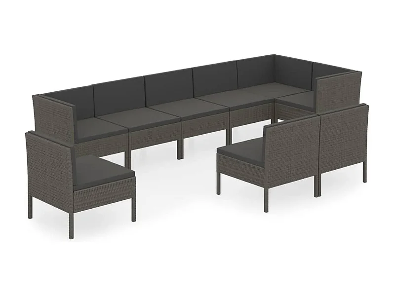 Móveis de jardim móveis de exterior Conjunto de móveis de 9 peças com almofadas de resina tecida cinza 02_0018086