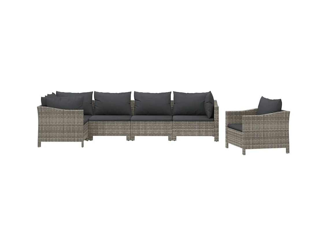 Mobili da giardino mobili da esterno Set di mobili da 6 pezzi con cuscini grigi in resina intrecciata 02_0016812