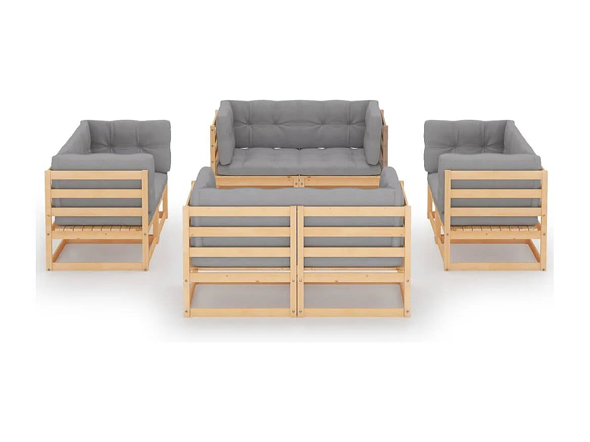 Muebles de jardín muebles de exterior juego de muebles de 8 piezas con cojines de madera maciza de pino 02_0017513