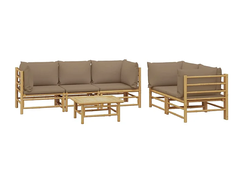Muebles de jardín muebles de exterior juego de muebles de 6 piezas con cojines de bambú color topo 02_0016944
