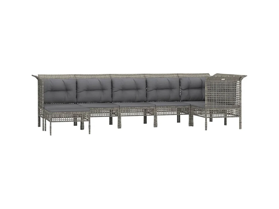 Muebles de jardín muebles de exterior juego de muebles de 7 piezas con cojines grises resina tejida 02_0017237