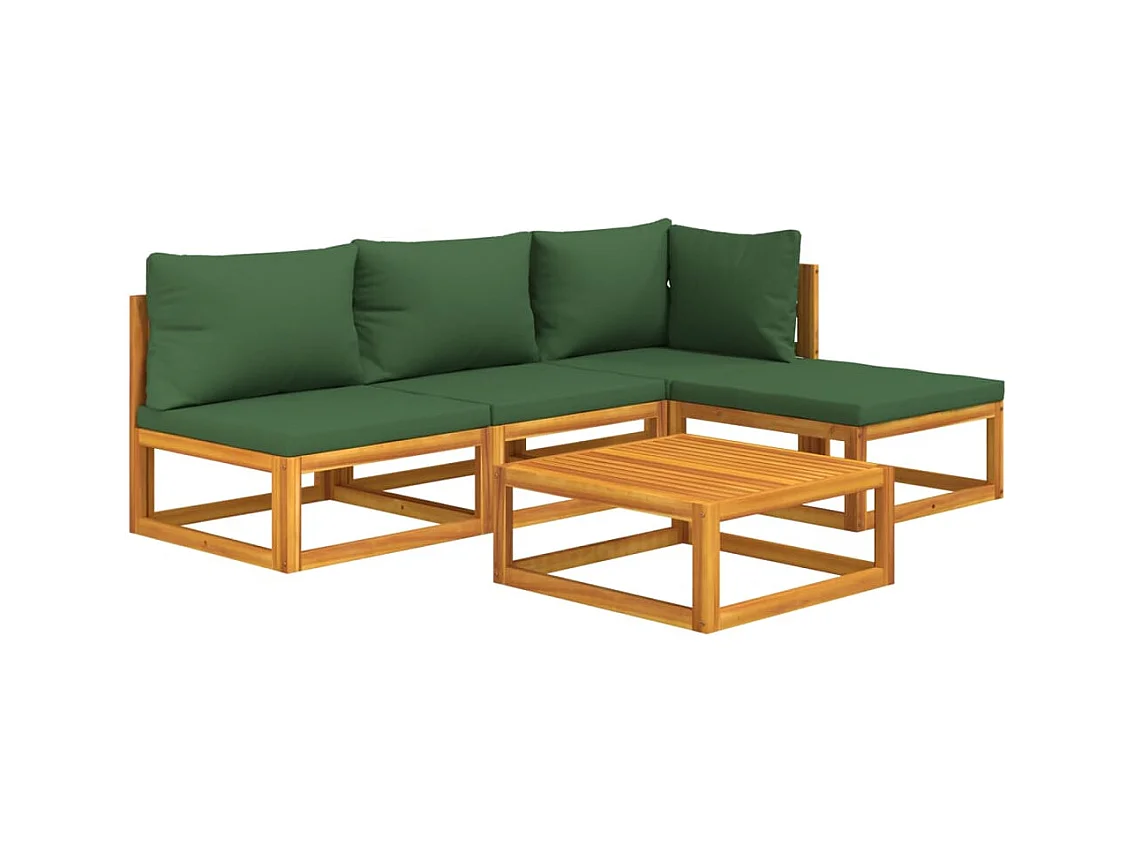 Mobili da giardino mobili da esterno Set di mobili da 5 pezzi con cuscini verdi in legno massello 02_0016508