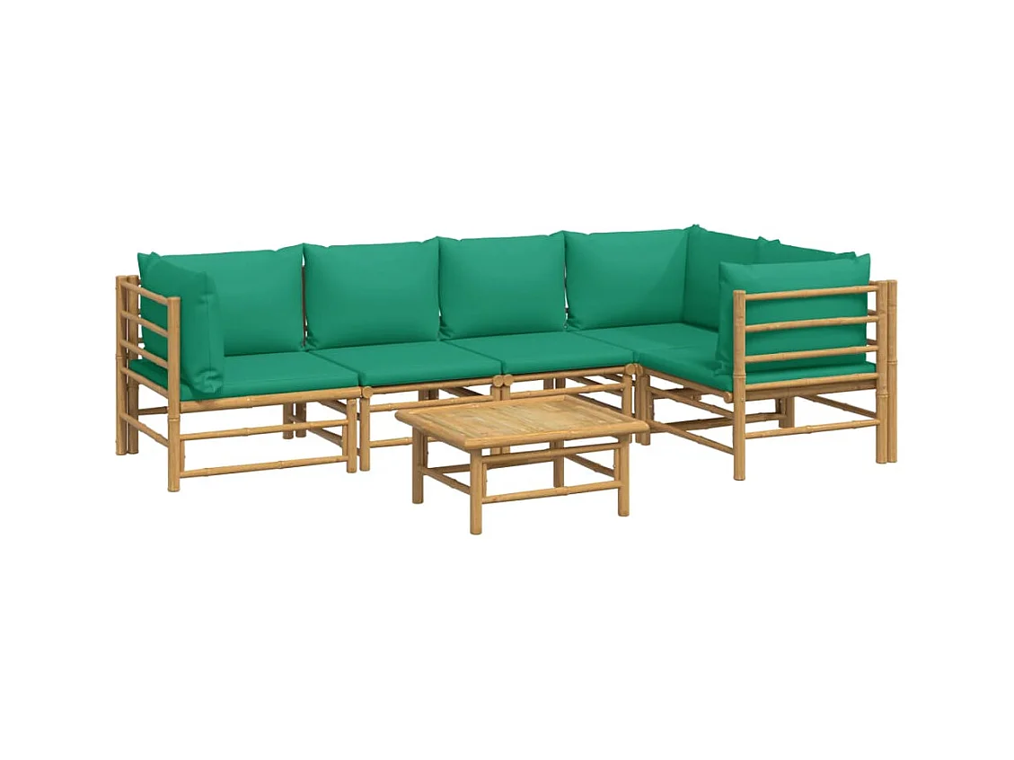 Mobili da giardino mobili da esterno Set di mobili da 6 pezzi con cuscini in bambù verde 02_0016955