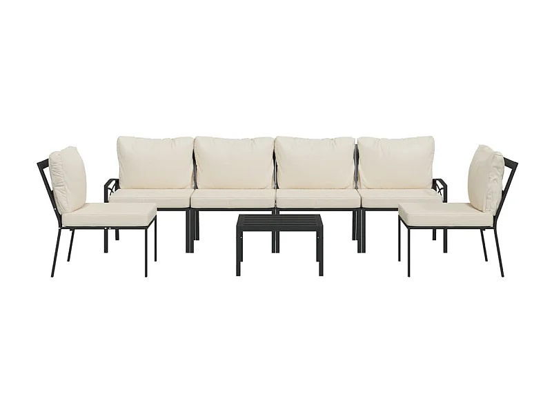 Móveis de jardim móveis de exterior Conjunto de móveis de 7 peças com almofadas aço areia 02_0017333