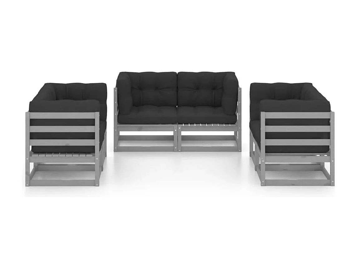 Móveis de jardim móveis de exterior Conjunto de móveis de 6 peças com almofadas madeira maciça de pinho 02_0016681