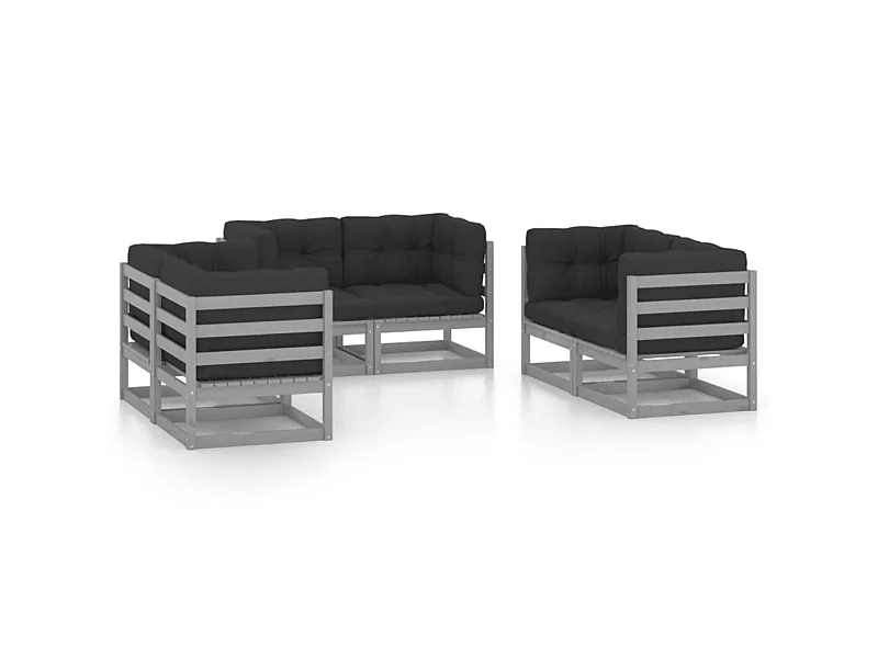 Móveis de jardim móveis de exterior Conjunto de móveis de 6 peças com almofadas madeira maciça de pinho 02_0016681