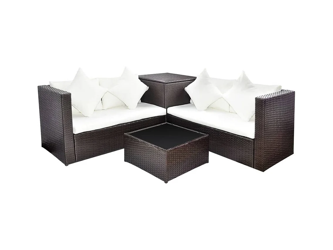 Muebles de jardín muebles de exterior juego de muebles de 4 piezas con cojines de resina tejida marrón 02_0016195