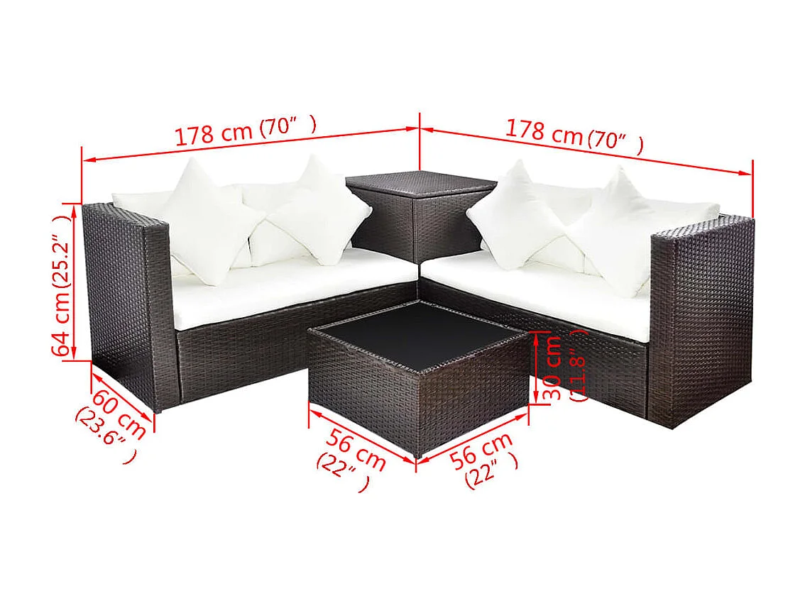 Muebles de jardín muebles de exterior juego de muebles de 4 piezas con cojines de resina tejida marrón 02_0016195