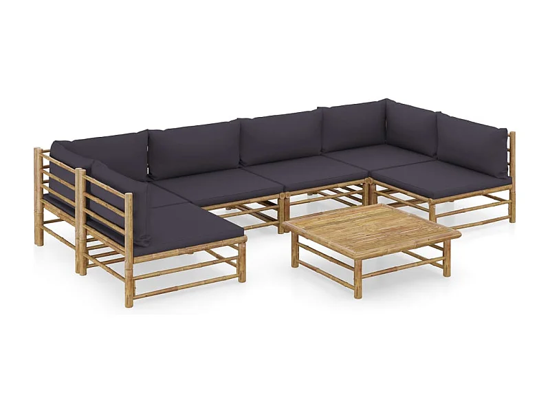 Muebles de jardín muebles de exterior juego de muebles de 7 piezas con cojines de bambú gris oscuro 02_0017196