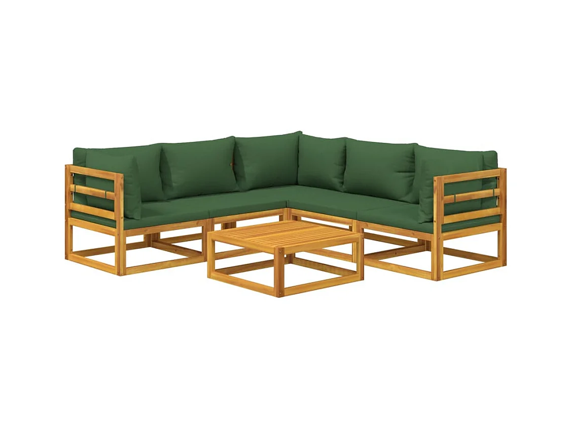 Mobili da giardino mobili da esterno Set di mobili da 6 pezzi con cuscini verdi in legno massello 02_0016958