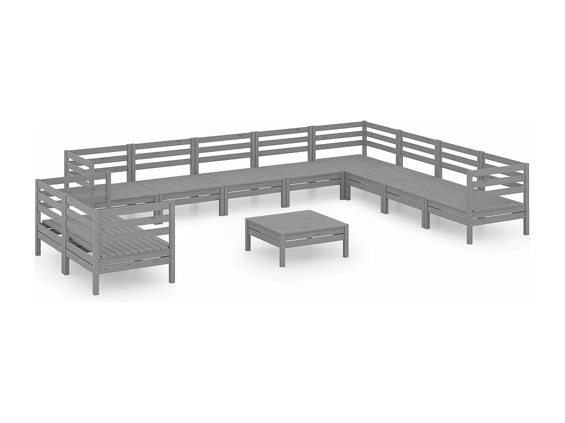 Muebles de jardín muebles de exterior juego de muebles 11 piezas madera maciza de pino gris 02_0015500