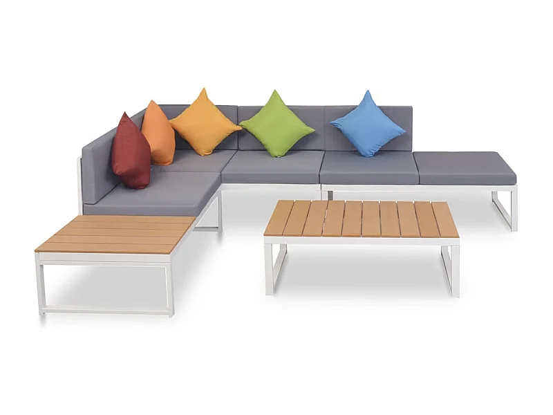 Muebles de jardín muebles de exterior Juego de muebles de 4 piezas con cojines de aluminio y WPC 02_0016077