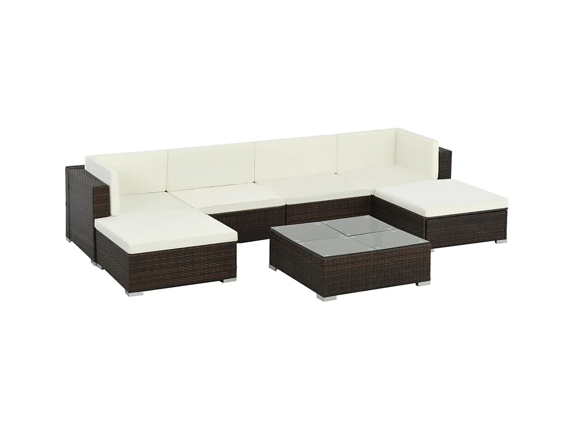 Mobili da giardino mobili da esterno Set di mobili da 7 pezzi con cuscini in resina intrecciata marrone 02_0017301