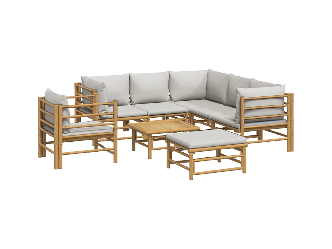 Mobili da giardino mobili da esterno Set di mobili da 8 pezzi con cuscini in bambù grigio chiaro 02_0017588