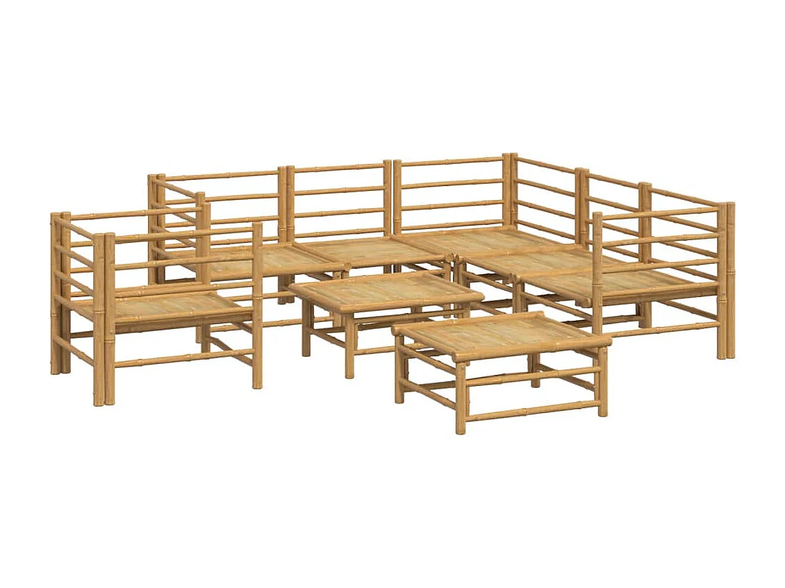 Mobili da giardino mobili da esterno Set di mobili da 8 pezzi con cuscini in bambù grigio chiaro 02_0017588