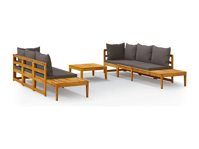 Móveis de jardim móveis de exterior Conjunto de móveis de 5 peças com almofadas cinza escuro madeira de acácia 02_0016394