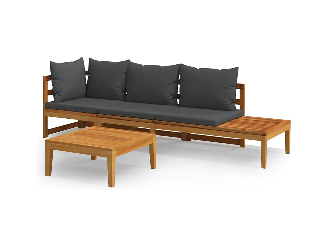 Mobili da giardino mobili da esterno Set di mobili da 3 pezzi con cuscini grigio scuro in legno di acacia 02_0015970