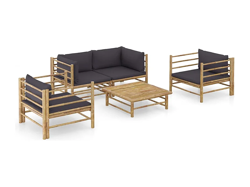 Mobili da giardino mobili da esterno Set di mobili da 5 pezzi con cuscini in bambù grigio scuro 02_0016389