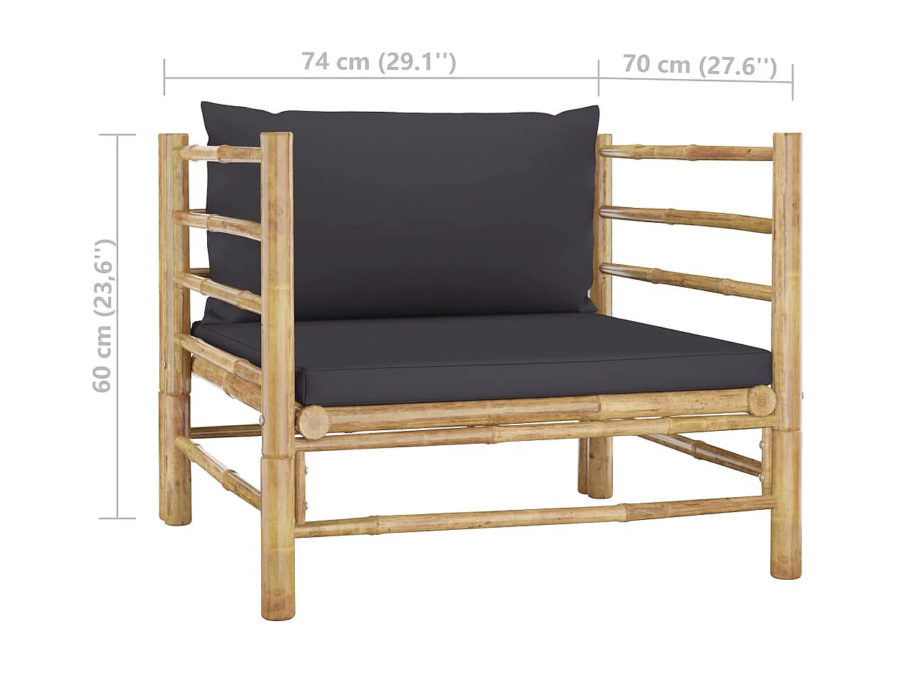 Mobili da giardino mobili da esterno Set di mobili da 5 pezzi con cuscini in bambù grigio scuro 02_0016389