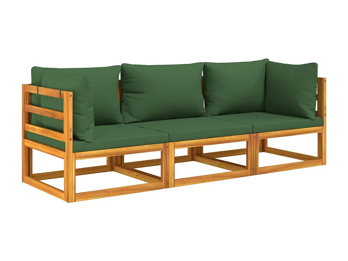 Móveis de jardim móveis de exterior Conjunto de móveis de 3 peças com almofadas verdes madeira maciça 02_0016016