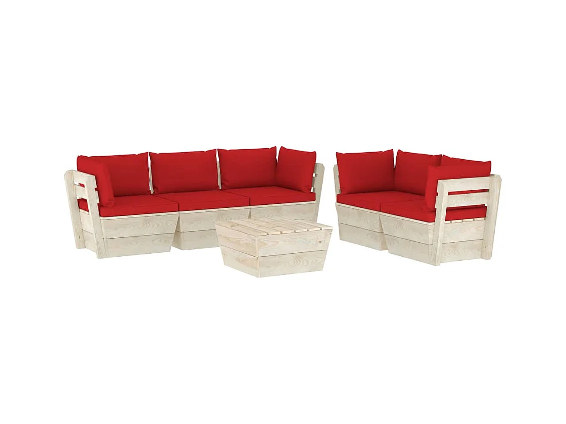 Móveis de jardim móveis de exterior Conjunto de móveis de paletes de 6 peças com almofadas de abeto impregnadas 02_0018445