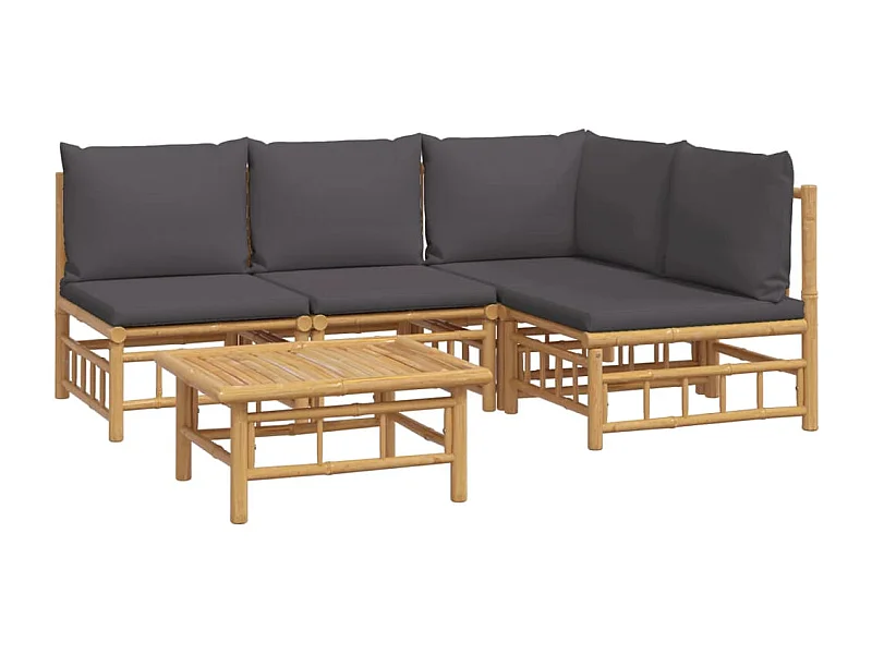 Muebles de jardín muebles de exterior juego de muebles de 5 piezas con cojines de bambú gris oscuro 02_0016391