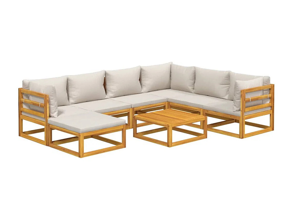 Muebles de jardín muebles de exterior juego de muebles de 8 piezas con cojines gris claro de madera maciza 02_0017589