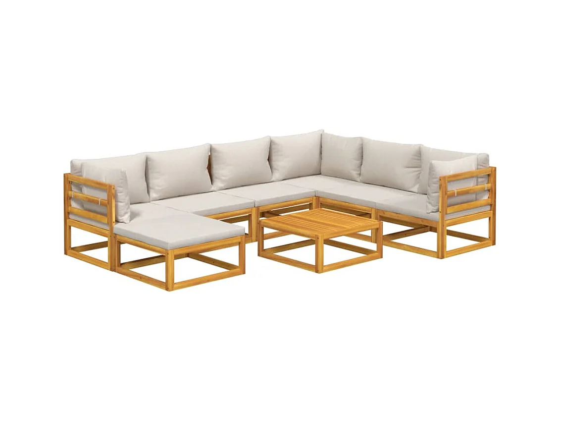 Mobili da giardino mobili da esterno Set di mobili da 8 pezzi con cuscini grigio chiaro in legno massiccio 02_0017589