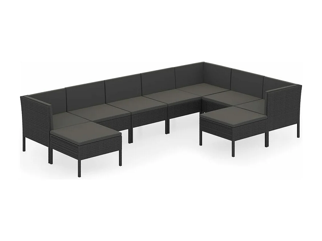 Móveis de jardim móveis de exterior Conjunto de móveis de 9 peças com almofadas de resina tecida preta 02_0018162