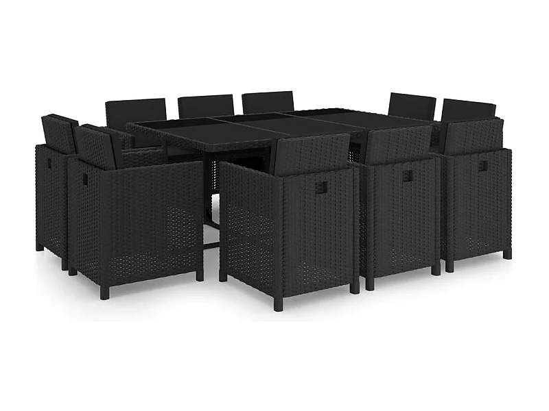 Muebles de jardín muebles de exterior Juego de muebles de 11 piezas con cojines de resina tejida en negro 02_0015453
