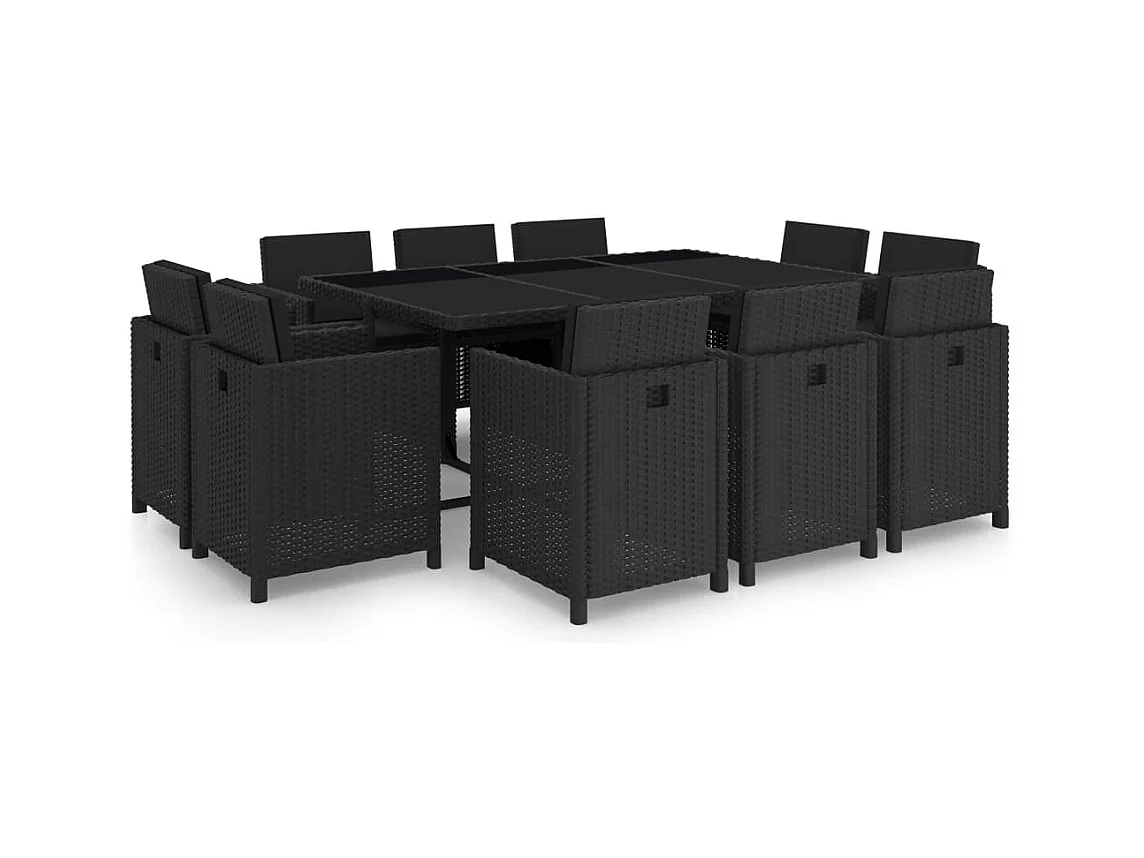Mobili da giardino mobili da esterno Set di mobili da 11 pezzi con cuscini in resina intrecciata nera 02_0015453