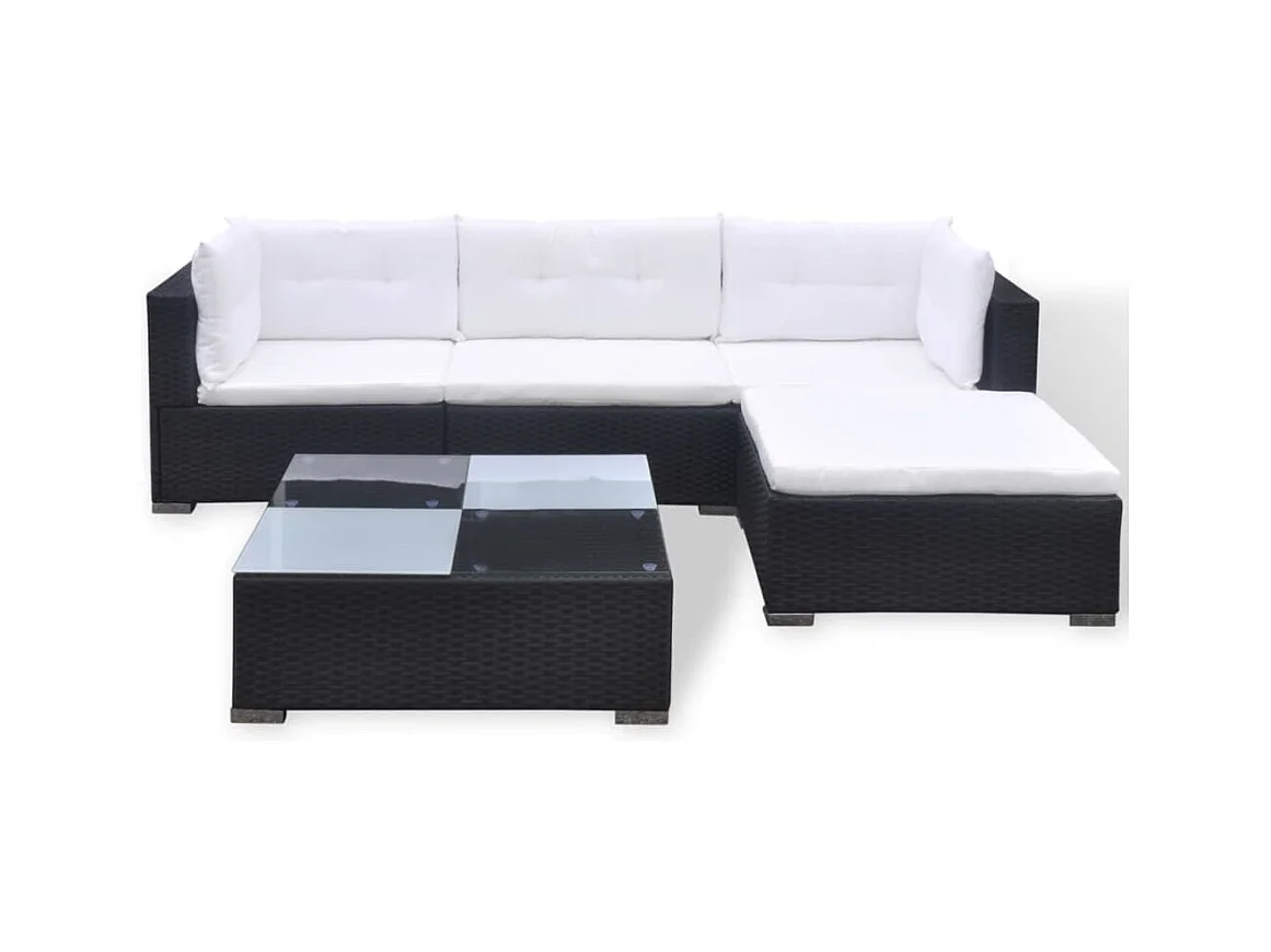 Móveis de jardim móveis de exterior Conjunto de móveis de 5 peças com almofadas de resina tecida preta 02_0016482