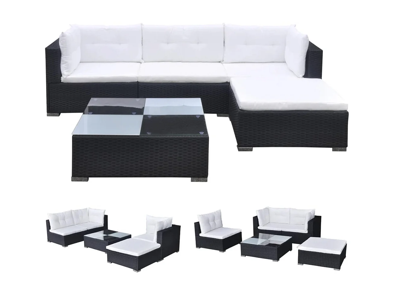 Mobili da giardino mobili da esterno Set di mobili da 5 pezzi con cuscini in resina intrecciata nera 02_0016482