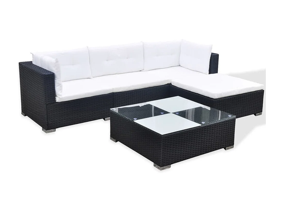 Mobili da giardino mobili da esterno Set di mobili da 5 pezzi con cuscini in resina intrecciata nera 02_0016482